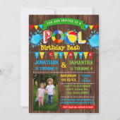 プールの誕生日bash組み合わせパーティー木製の写真 招待状 (正面)