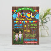 プールの誕生日bash組み合わせパーティー木製の写真 招待状 (スタンド正面)