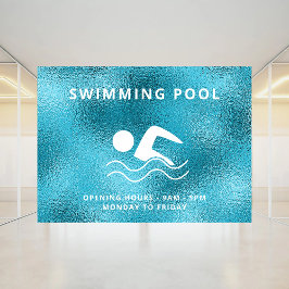 プールの青い営業時間 ウィンドウサイン