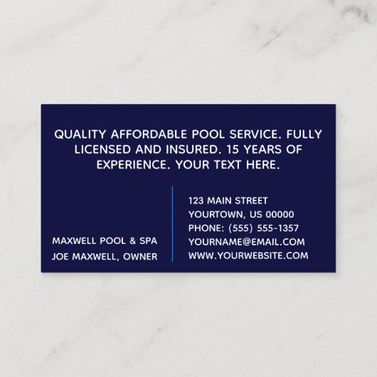 プールの青海原の水のさざ波 名刺 (裏面)