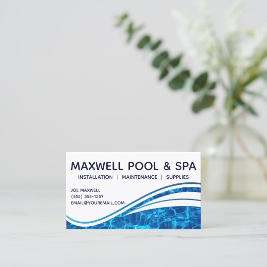 プールの青海原の水のさざ波 名刺 (スタンド正面)