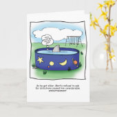 プールの鮫のユーモアのあるなバースデー・カード カード (黄色い花)