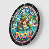 プールをテーマにした亀エボキングおもしろいくつろぎ ラージ壁時計 (傾斜)