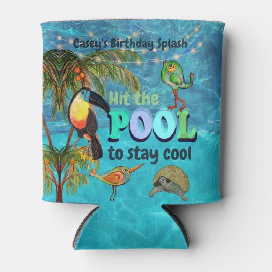 プールをヒットして誕生日を維持すクールるパーソナライズされた 缶クーラー (正面)