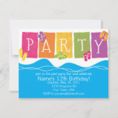 プールを囲んでのパーティのおもしろい 招待状 (正面)