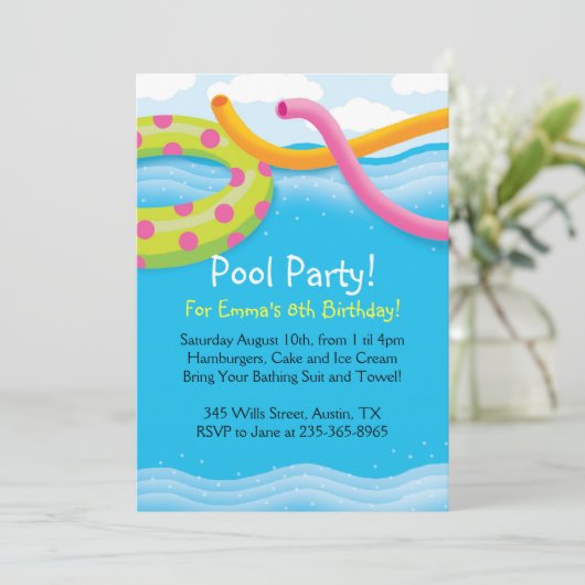 プールを囲んでのパーティのテーマの招待状 招待状 (スタンド正面)