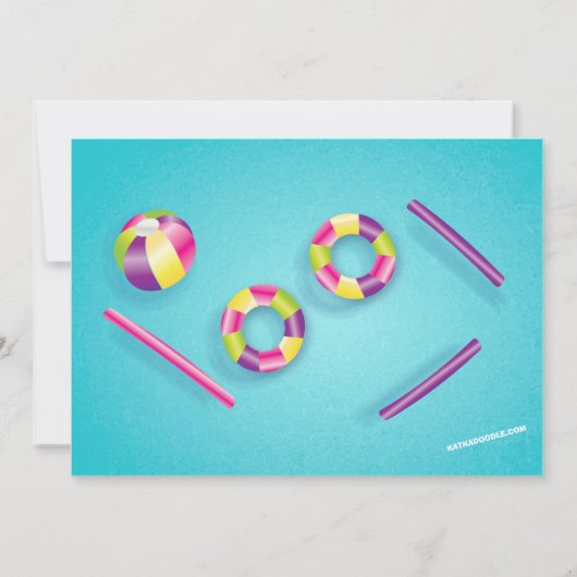 プールを囲んでのパーティのプールは誕生日の招待状をもてあそびます 招待状 (裏面)