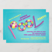 プールを囲んでのパーティのプールは誕生日の招待状をもてあそびます 招待状 (正面/裏面)