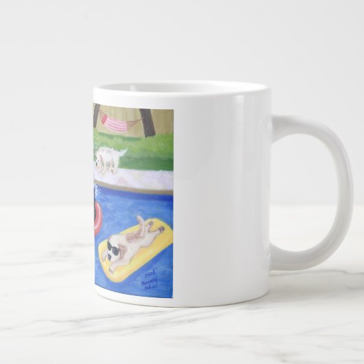 プールを囲んでのパーティのラブラドールのおもしろいの絵を描くこと ジャンボコーヒーマグカップ (右)