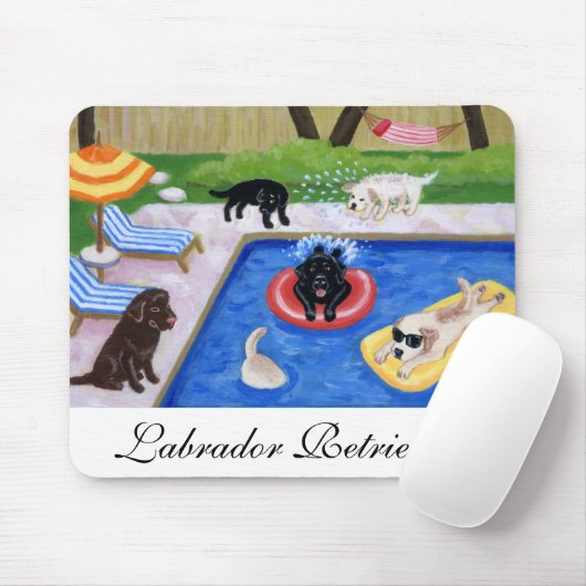 プールを囲んでのパーティのラブラドールのおもしろいの絵を描くこと マウスパッド (マウス)
