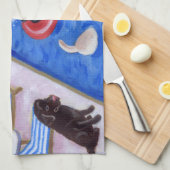 プールを囲んでのパーティのラブラドールの絵を描くこと キッチンタオル (四つ折り)