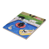 プールを囲んでのパーティのラブラドールの絵を描くこと タイル (側面)