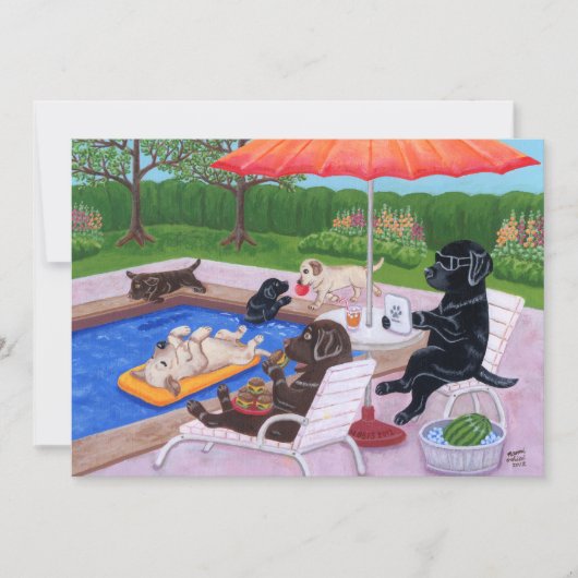 プールを囲んでのパーティのラブラドール2 招待状 (正面)