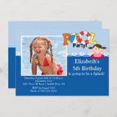 プールを囲んでのパーティの写真の女の子の誕生日の招待状 招待状 (正面/裏面)