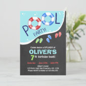 プールを囲んでのパーティの夏の黒板の誕生日の招待状 招待状 (スタンド正面)