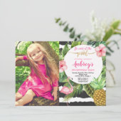 プールを囲んでのパーティの女の子の誕生日、フラミンゴの熱帯写真 招待状 (スタンド正面)