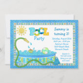 プールを囲んでのパーティの子供の誕生日のパーティの招待状 招待状 (正面)