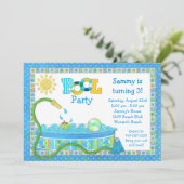 プールを囲んでのパーティの子供の誕生日のパーティの招待状 招待状 (スタンド正面)