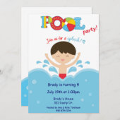 プールを囲んでのパーティの少年 招待状 (正面/裏面)