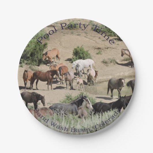 プールを囲んでのパーティの時間砂の洗面器 ペーパープレート (正面)
