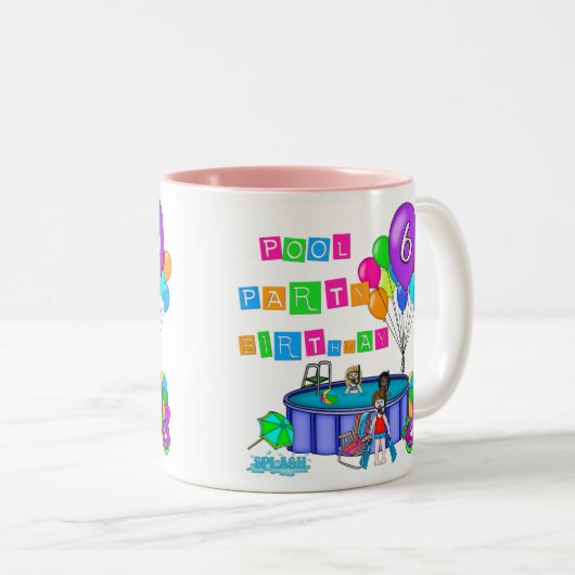 プールを囲んでのパーティの第6誕生日 ツートーンマグカップ (正面右)