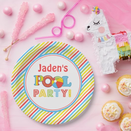 プールを囲んでのパーティの紙皿、プールを囲んでのパーティの装飾 ペーパープレート (パーティー)