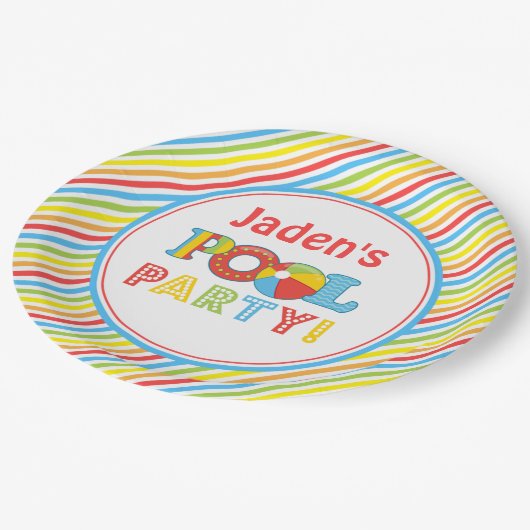 プールを囲んでのパーティの紙皿、プールを囲んでのパーティの装飾 ペーパープレート (アングル)