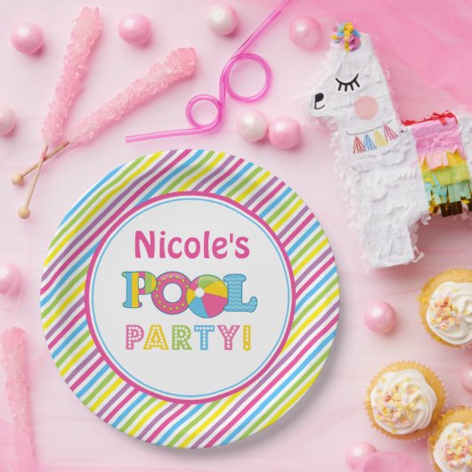 プールを囲んでのパーティの紙皿、女の子のプールを囲んでのパーティの装飾 ペーパープレート (パーティー)