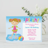 プールを囲んでのパーティの誕生日のパーティの招待状 招待状 (スタンド正面)