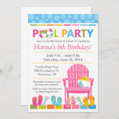 プールを囲んでのパーティの誕生日の招待状および水泳のパーティー 招待状 (正面/裏面)