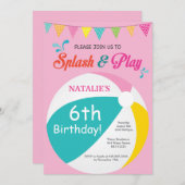 プールを囲んでのパーティの誕生日の招待状のSplishのしぶきの女の子 招待状 (正面/裏面)