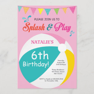 プールを囲んでのパーティの誕生日の招待状のSplishのしぶきの女の子 招待状