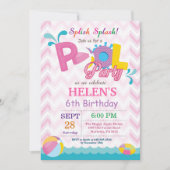 プールを囲んでのパーティの誕生日の招待状のSplishのしぶきの女の子 招待状 (正面)