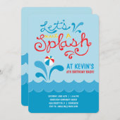 プールを囲んでのパーティの誕生日の招待状|の水泳の誕生日 招待状 (正面/裏面)