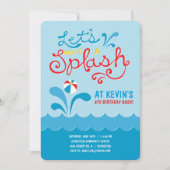 プールを囲んでのパーティの誕生日の招待状|の水泳の誕生日 招待状 (正面)