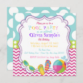 プールを囲んでのパーティの誕生日の招待状 招待状 (正面/裏面)