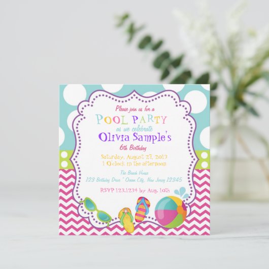 プールを囲んでのパーティの誕生日の招待状 招待状 (スタンド正面)