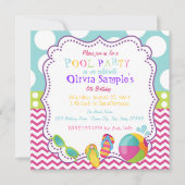 プールを囲んでのパーティの誕生日の招待状 招待状 (正面)