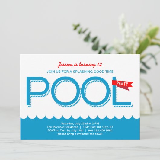 プールを囲んでのパーティの誕生日の招待状 招待状 (スタンド正面)