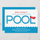 プールを囲んでのパーティの誕生日の招待状 招待状 (正面/裏面)