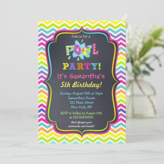 プールを囲んでのパーティの誕生日の招待状 招待状 (スタンド正面)