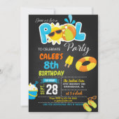 プールを囲んでのパーティの誕生日の招待状-男の子 招待状 (正面)