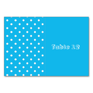 プールを囲んでのパーティの青い水玉模様のテーブルカード テーブルナンバー