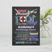 プールを囲んでのパーティの鮫の誕生日の招待状 招待状 (スタンド正面)