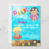 プールを囲んでのパーティは水泳の誕生日をからかいます 招待状 (正面)