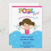 プールを囲んでのパーティ-女の子 招待状 (正面/裏面)