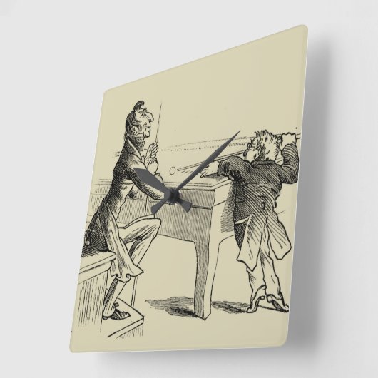 プールを遊んでいる2人の鉛筆のスケッチ スクエア壁時計 (傾斜)