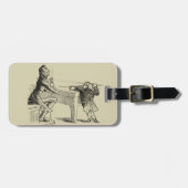 プールを遊んでいる2人の鉛筆のスケッチ ラゲッジタグ (正面横)