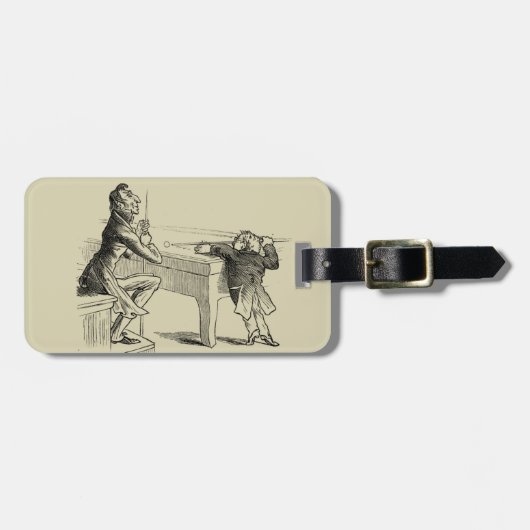 プールを遊んでいる2人の鉛筆のスケッチ ラゲッジタグ (正面横)