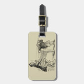 プールを遊んでいる2人の鉛筆のスケッチ ラゲッジタグ (正面縦)